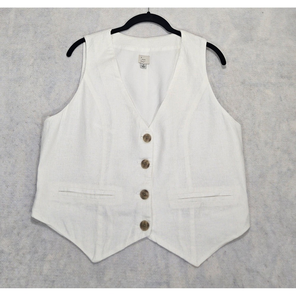 Academia Edwardian Top Vest Women M 10 Collegecore White Linen Coastal Librarian